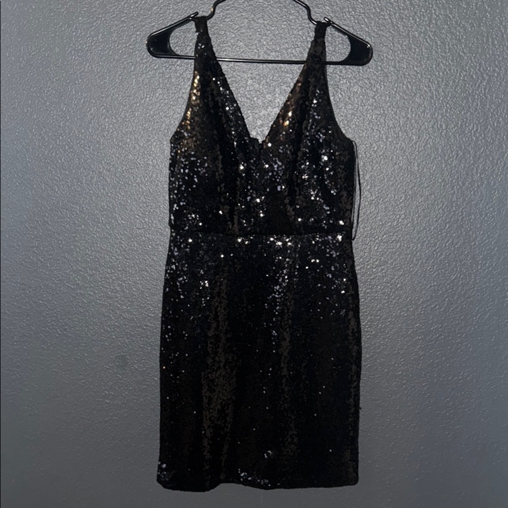 Black Sequin Backless Mini Dress